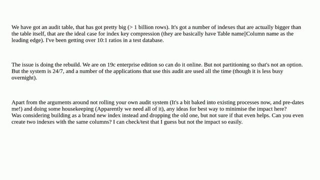 Dba: Index rebuild, on a busy table, in a 24/7 system смотреть онлайн