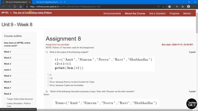 NPTEL The Joy of Computing using Python Week 8 Quiz Assignment Solutions || August 2020 || Swayam смотреть онлайн