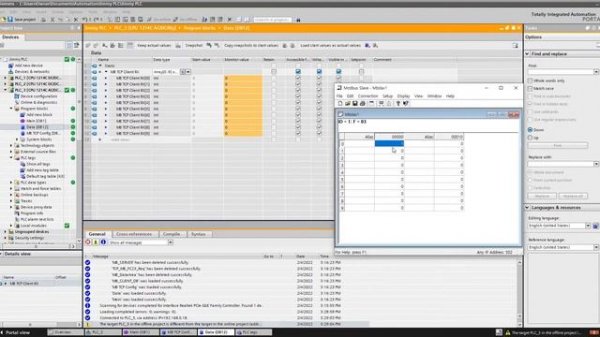 Siemens S1200 Modbus TCP Client test