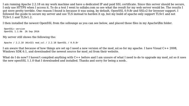 DevOps & SysAdmins: Upgrade OpenSSL (mod_ssl) on WIndows Apache 2.2.18 to v1.1.0b смотреть онлайн