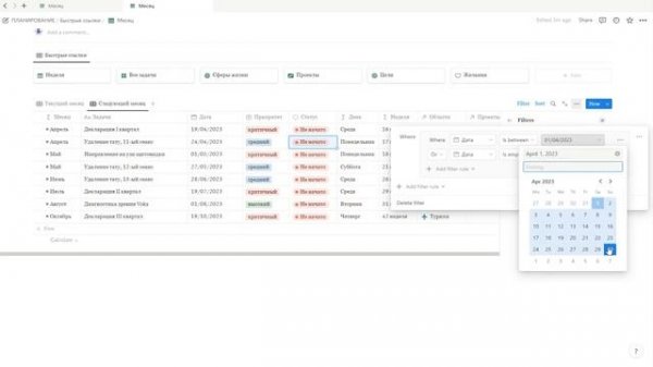 Планирование в Notion. Часть 2/3. План на неделю, месяц, ближайшие дни.