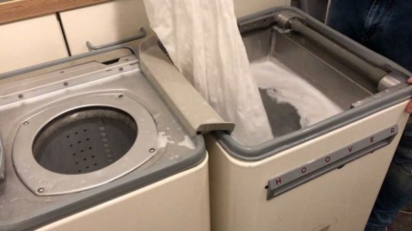 Washing with a vintage Hoover washing machine and spin dryer