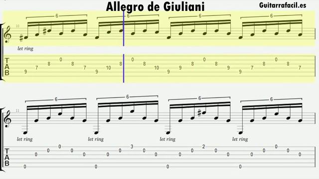 Allegro de Giuliani - Piezas para guitarra clásica (TAB y Partitura) смотреть онлайн