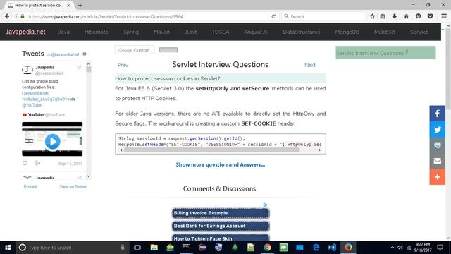 How to protect session cookies in Servlet?
| javapedia.net смотреть онлайн