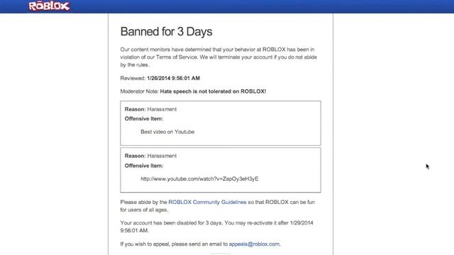 Stupid Ban on Roblox - Why I got banned for 3 days (Great job mods!) смотреть онлайн