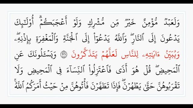 Сура 2, стр. №35, аяты 220-224, Аль-Бакара. Учебное чтение Корана.