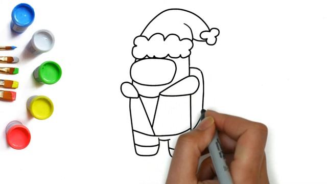 Как нарисовать Амонг Ас в костюме Санта Клауса, самые простые рождественские рисунки для детей смотреть онлайн
