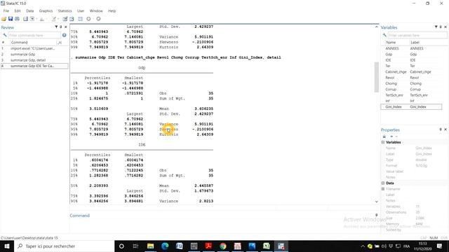 Statistiques descriptives #Skewness-Kurtosis (Jarque Bera) test# STATA (partie1) смотреть онлайн