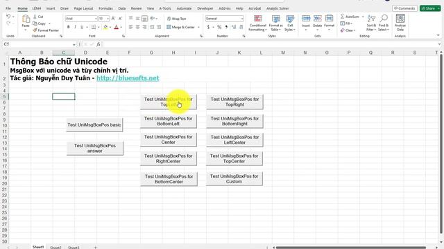 Lập trình VBA hiển thị MsgBox chữ có dấu tiếng việt - Unicode và thay đổi vị trí смотреть онлайн