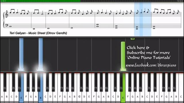 Teri Galiyan - Ek Villain | (Piano Tutorial/Lesson + MusicSheet + MIDI) │▌▌│