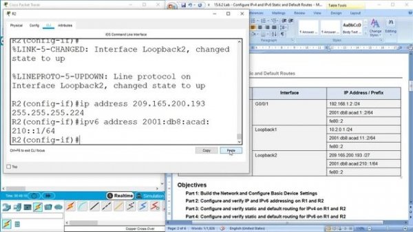 15.6.2 Lab - Configure IPv4 and IPv6 Static and Default Routes