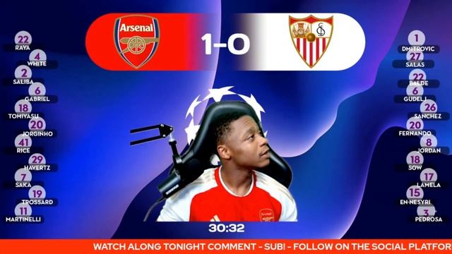 Arsenal 2-0 Sevilla Live Champions League Watchalong @deludedgooner смотреть онлайн
