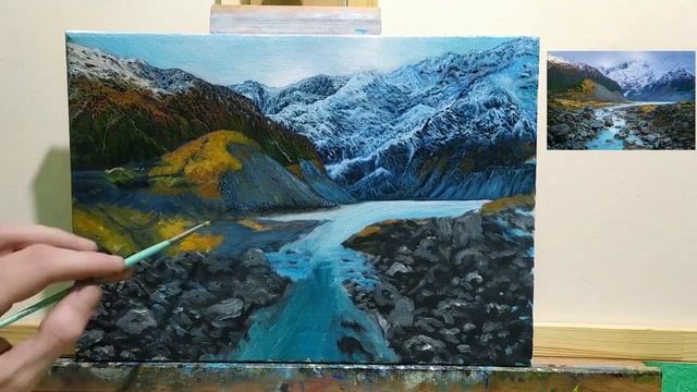 Горы маслом Новая-Зеландия|Как писать горы кистью|Oil Painting Time Lapse смотреть онлайн