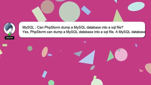 MySQL : Can PhpStorm dump a MySQL database into a sql file? смотреть онлайн