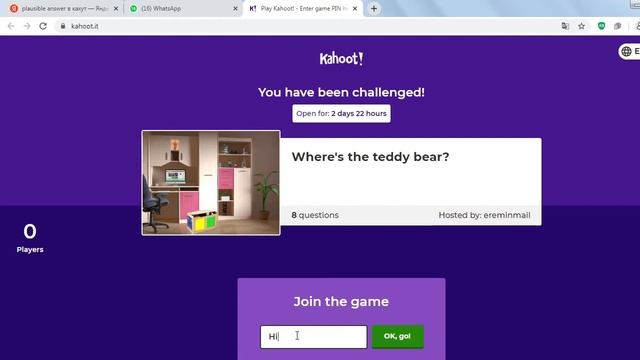 Kahoot game Where's the teddy bear? смотреть онлайн