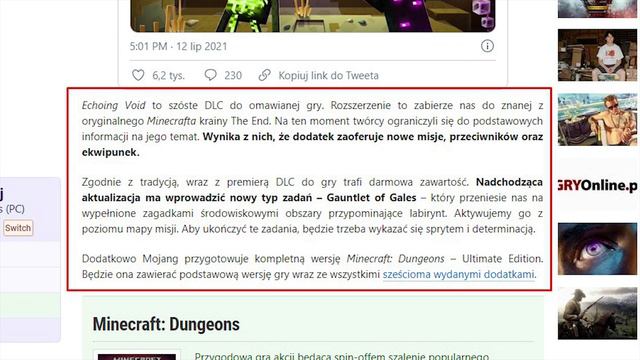 WKRÓTCE KONIEC WSPARCIA? - Minecraft Dungeons Echoing Void смотреть онлайн