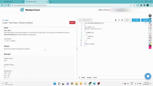 Divisor's Problem | Loops Assignment | Newton School Assignment Solution смотреть онлайн