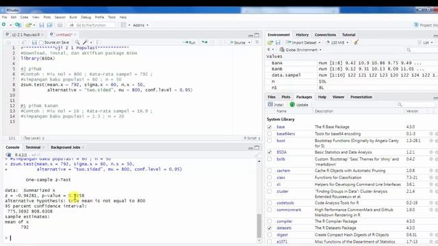 Uji Z 1 Populasi Menggunakan RStudio смотреть онлайн