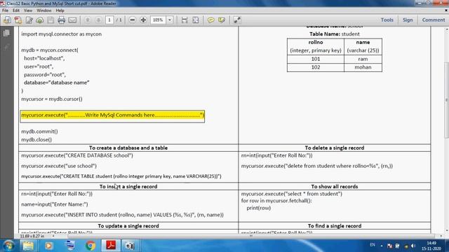 Class 12 IP Python and MySQL Database Connectivity Example Explanation смотреть онлайн