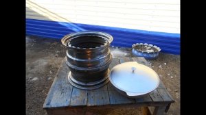 Печь под казан из автомобильных дисков.