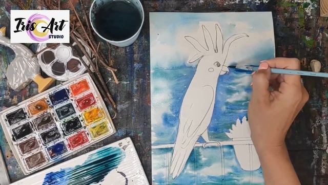 ART CLASS FOR CHILDREN 7+y.o. COCKATOO/ WATERCOLOUR PAINTING смотреть онлайн