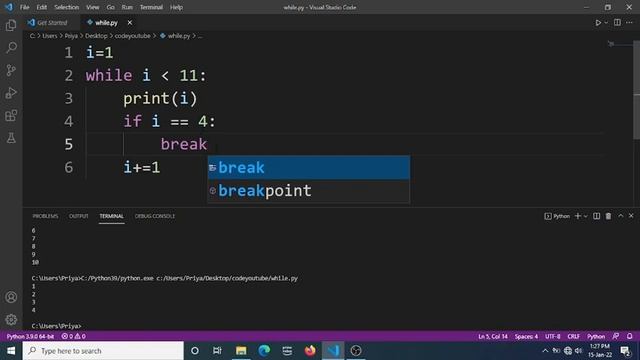 While loop in python||break and continue statement|| смотреть онлайн