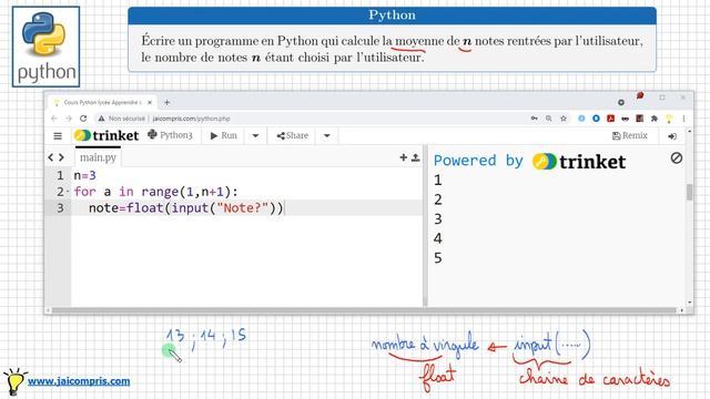 Python • écrire un programme pour calculer la moyenne de n notes • Boucle for • seconde SNT смотреть онлайн