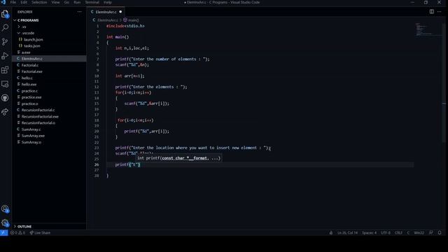 Insertion of an element in an array | C Programming смотреть онлайн
