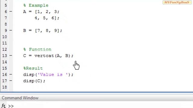 Matlab Function - Vertical Concatenation-vertcat( ) смотреть онлайн