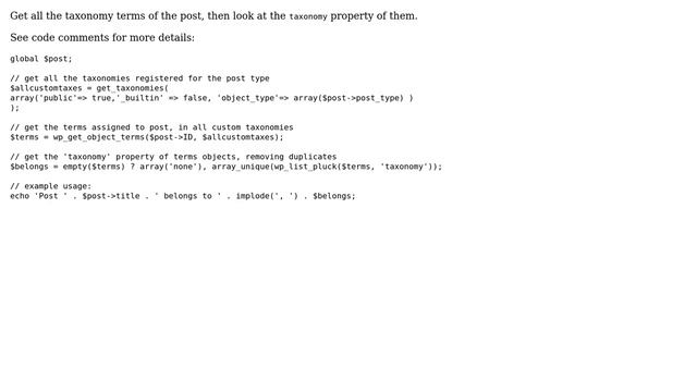 Wordpress: Current taxonomy name (not term!) given a post ID (3 Solutions!!) смотреть онлайн