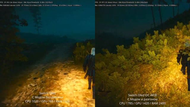 The Witcher 3: Wild Hunt Nintendo Switch OC 4IFIR 1.9 Сравнение с стока и разгон + мод