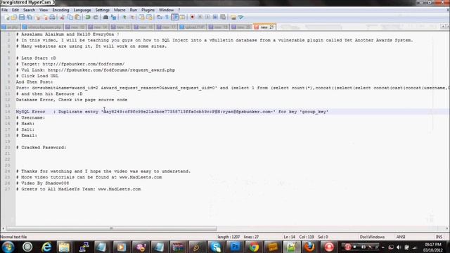 vBulletin Yet Another Awards System 4.0.2 Time Based SQL Injection 0day смотреть онлайн
