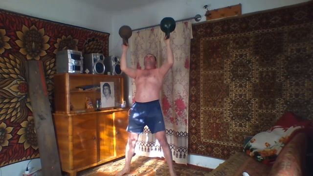 Доношение+оверхед+трастер.Две гири 24 кг. и 25 кг. "на попа". смотреть онлайн