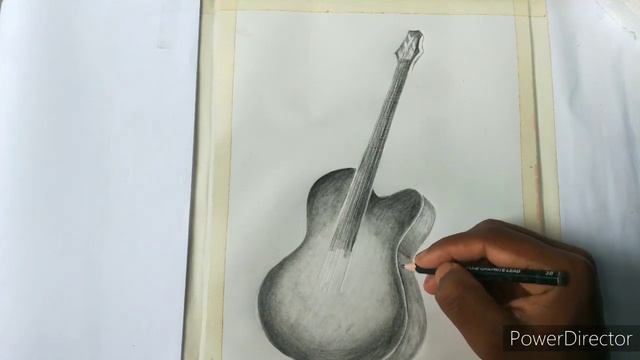 How to draw guitar with pencil, step by step. смотреть онлайн