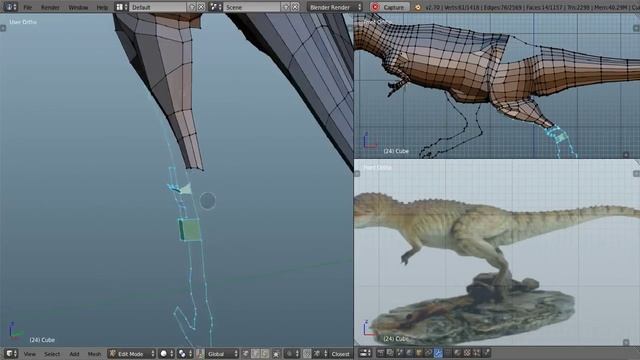 1D Blender static T-Rex dinosaur - stripe organic modeling workflow смотреть онлайн