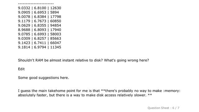 PYTHON : SQLite Performance Benchmark -- why is :memory: so slow...only 1.5X as fast as disk? смотреть онлайн