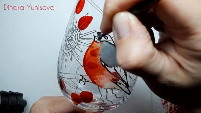 Роспись бокалов "Снегирь" красками Glas Art от Marabu смотреть онлайн