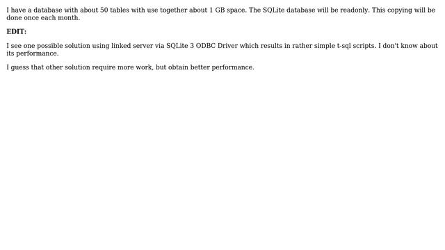 Which is the most performant way to copy a number of SQL Server tables to a readonly SQLite... смотреть онлайн