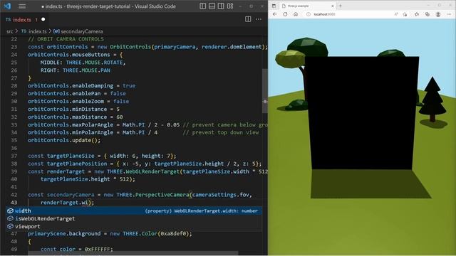 three.js Render Target Tutorial - Render a Second Scene as a Texture смотреть онлайн