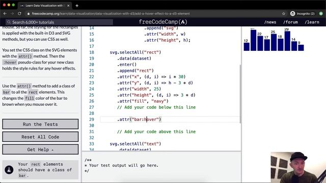 Add a Hover Effect to a D3 Element - Data Visualization with D3 - Free Code Camp смотреть онлайн
