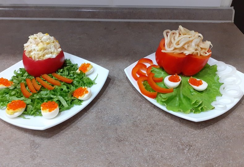 Салат с кальмарами. Очень вкусный рецепт.