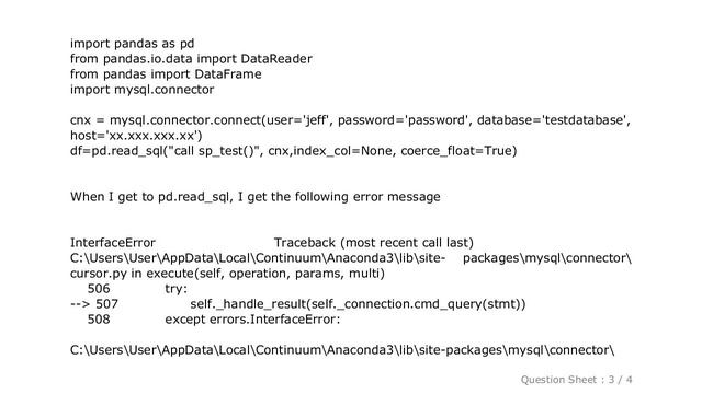 Pandas : MySQL Stored Procedures, Pandas, and "Use multi=True when executing multiple statements" смотреть онлайн