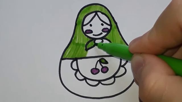 Рисуем матрешку с ребенком. Рисунки для детей. Раскрашиваем фломастерами. смотреть онлайн