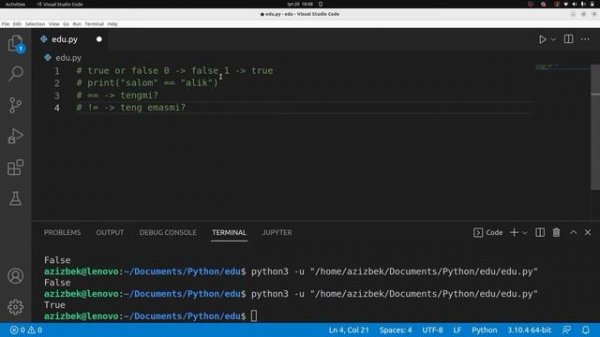 #Logical operators Python darslari kirish darsi va boolean tipi 00-dars