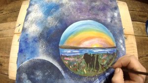 КОСМОС. Рисуем очень просто. Простая техника рисованием с помощью губки. Universe.