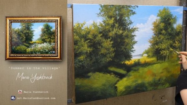 Acrylic Landscape Painting Lesson Summer in the Village by Maria Yushkevich