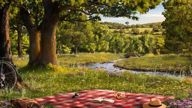 Lazy Summer Afternoon Ambience | 8 Hrs Gentle River And Bird Sounds For Relaxation