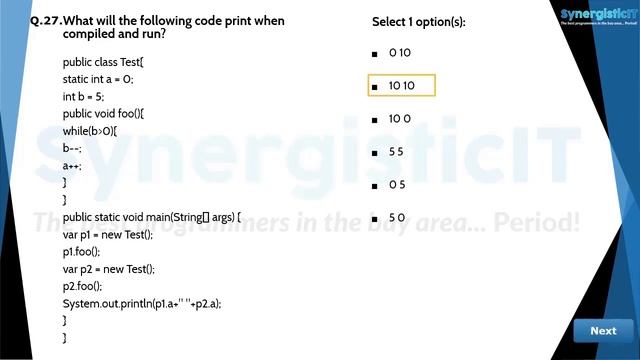 FREE Java Test - Part 8 | SynergisticIT смотреть онлайн