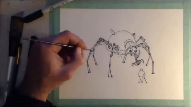 Steampunk Mechanical Spider Time Lapse Ink Drawing смотреть онлайн