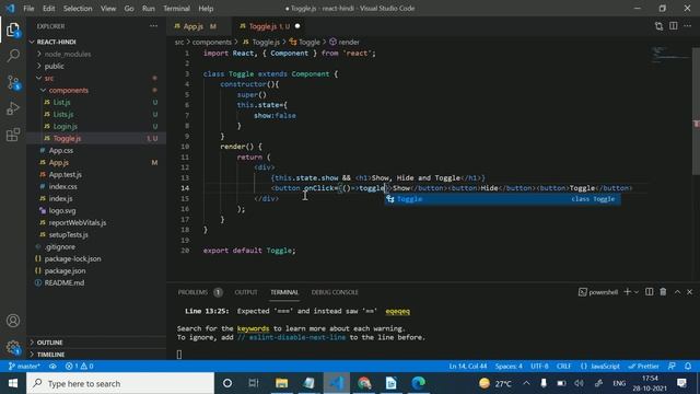 #29 - Show, Hide and Toggle in React | setState example in React | React js Tutorial смотреть онлайн